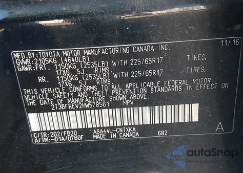 2017 Toyota Rav4 Le from USA, damaged, VIN 2T3BFREV2HW578561